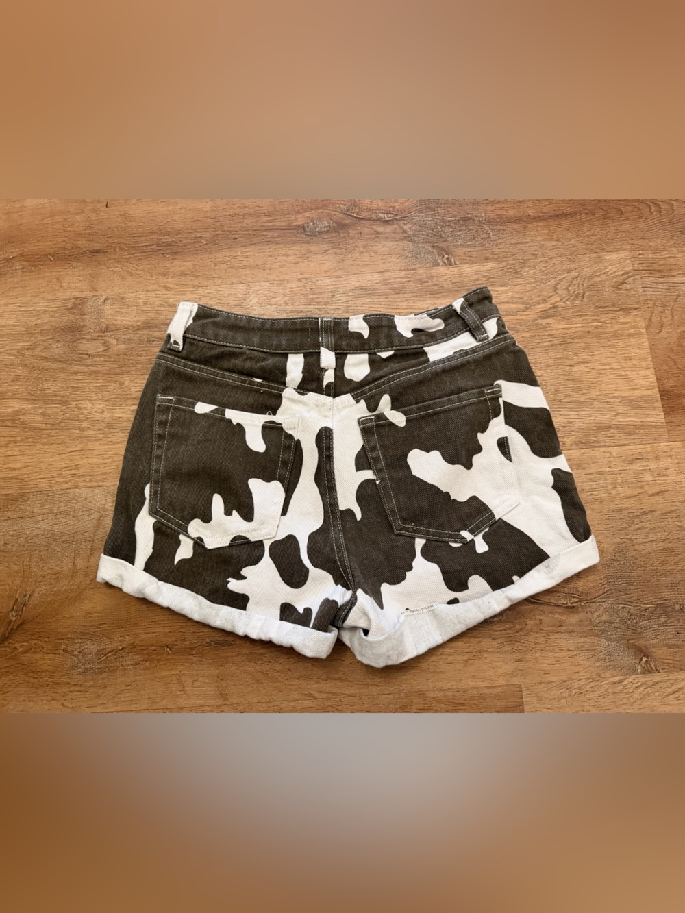 Angel Kiss White & Olive Camo Denim Shorts